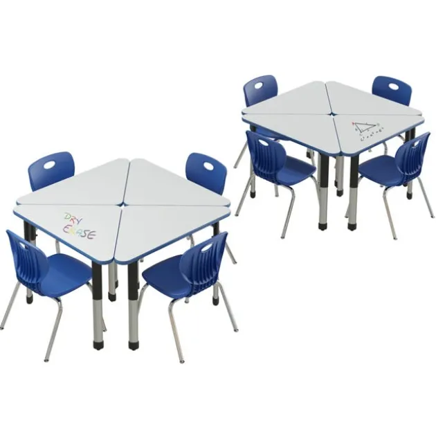 Dry Erase Deluxe HPL Height Adjustable Collaborative Desk Package w/ 8 Wing Desks & 8 Chairs