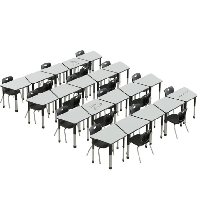 Dry Erase Deluxe HPL Height Adjustable Collaborative Desk Package w/ 20 Trapezoid Desks & 20 Chairs