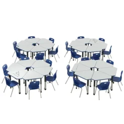 Dry Erase Deluxe HPL Height Adjustable Collaborative Desk Package w/ 24 Diamond Desks & 24 Chairs