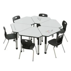 Dry Erase Deluxe HPL Height Adjustable Collaborative Desk Package w/ 6 Diamond Desks & 6 Chairs