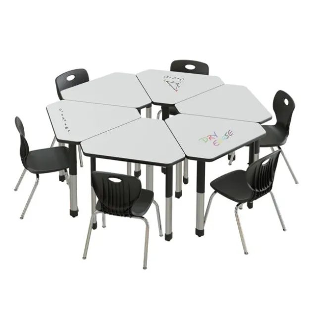 Dry Erase Deluxe HPL Height Adjustable Collaborative Desk Package w/ 6 Diamond Desks & 6 Chairs