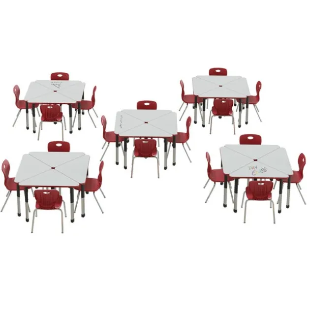 Dry Erase Deluxe HPL Height Adjustable Collaborative Desk Package w/ 20 Wing Desks & 20 Chairs