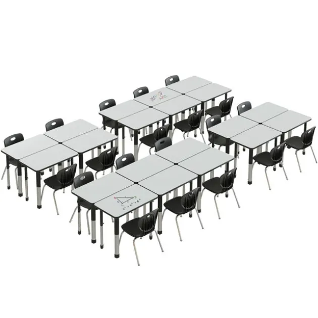 Dry Erase Deluxe HPL Height Adjustable Collaborative Desk Package w/ 20 Rectangle Desks & 20 Chairs