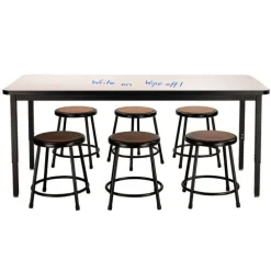Dry Erase Height Adjustable Table (30'' x 72'') with 6 Black Frame Stools