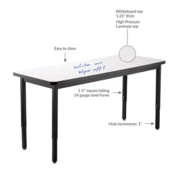Dry Erase Height Adjustable Table (30'' x 72'') with 6 Black Frame Stools