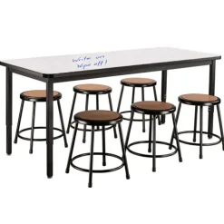 Dry Erase Height Adjustable Table (30'' x 72'') with 6 Black Frame Stools