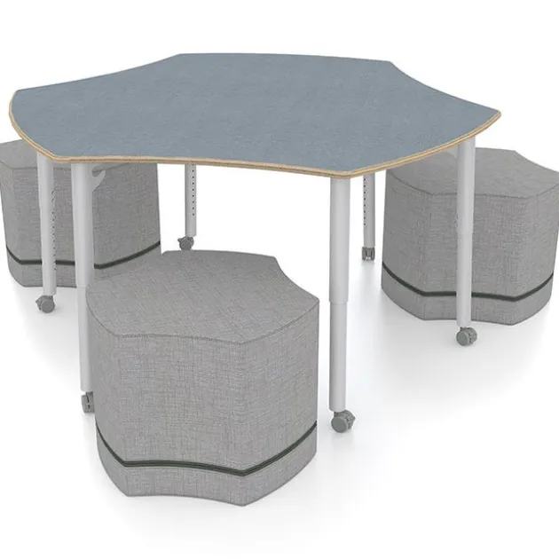 ESTO Hyve Table with Perch Hyve Soft Seating Package, Chambray Fabric Laminate