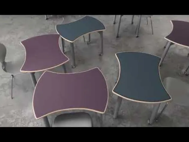 ESTO Hyve Table with Perch Hyve Soft Seating Package, Chambray Fabric Laminate