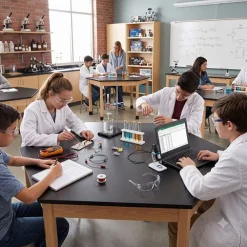 Hardwood Science Lab Table - Laminate 60'' x 30'' x 30'' Trapezoid (Oak)