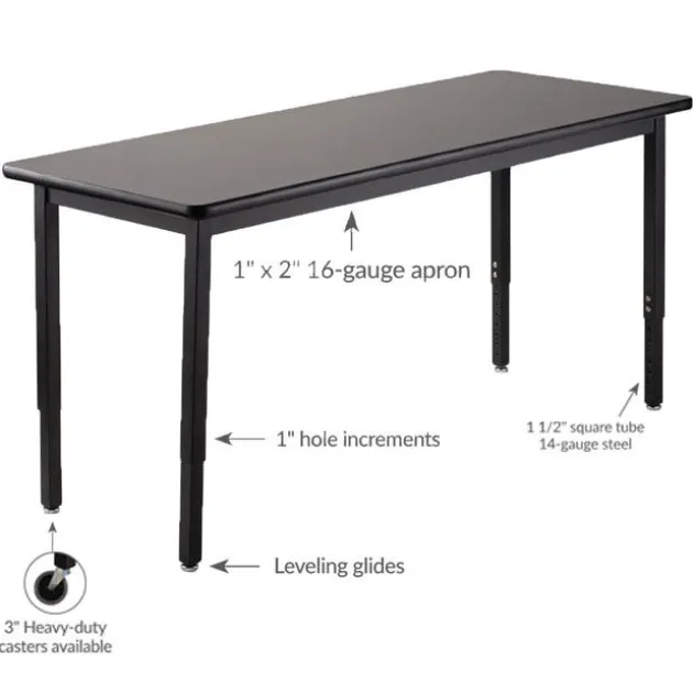Height Adjustable Steel Science Table with Phenolic Top (30'' x 72'')