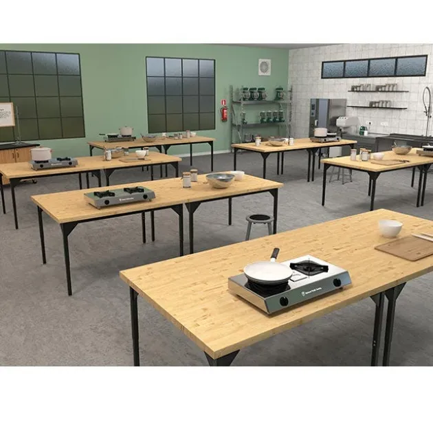 Height Adjustable Utility Table with Butcher Block Top