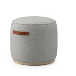 Indie Large Round Pouf w/ Leather Handles - 16-1/2