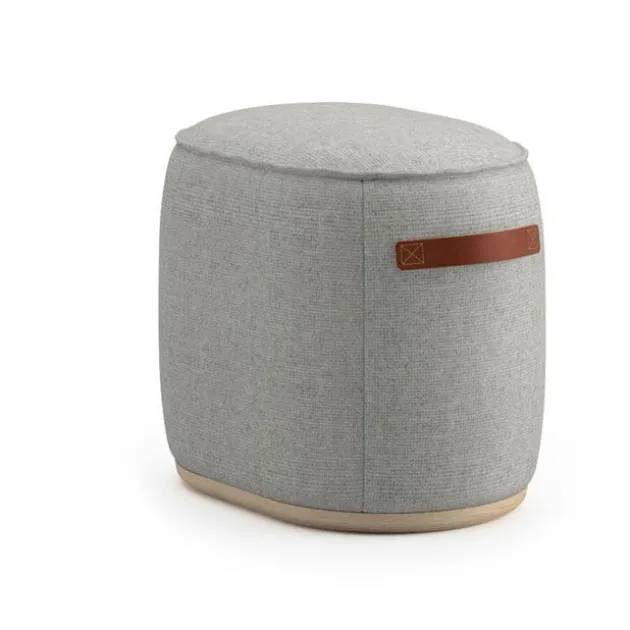 Indie Small Oval Pouf w/ Leather Handles - 12" H