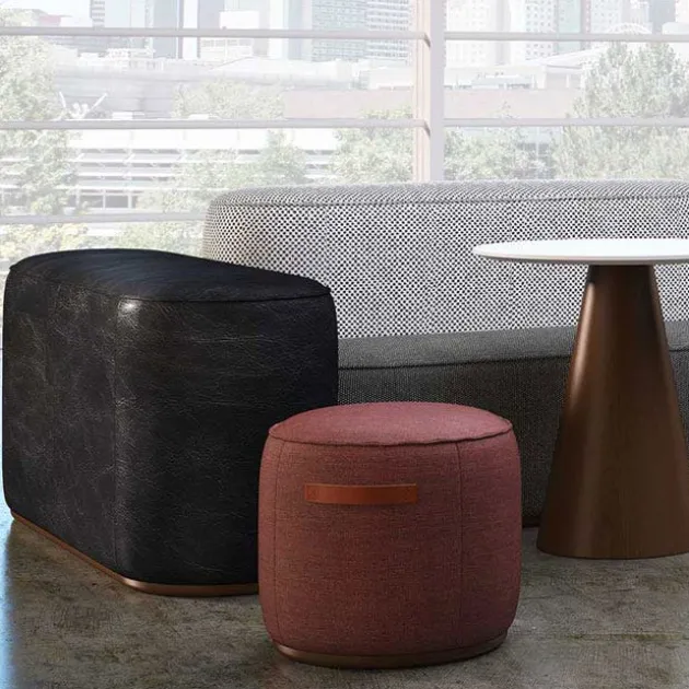 Indie Small Oval Pouf w/ Leather Handles - 12" H