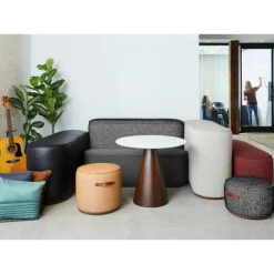 Indie Small Round Pouf w/ Leather Handles - 12