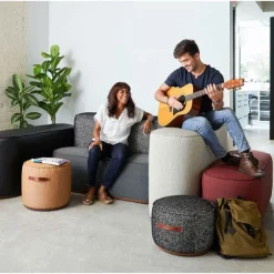 Indie Small Round Pouf w/ Leather Handles - 12