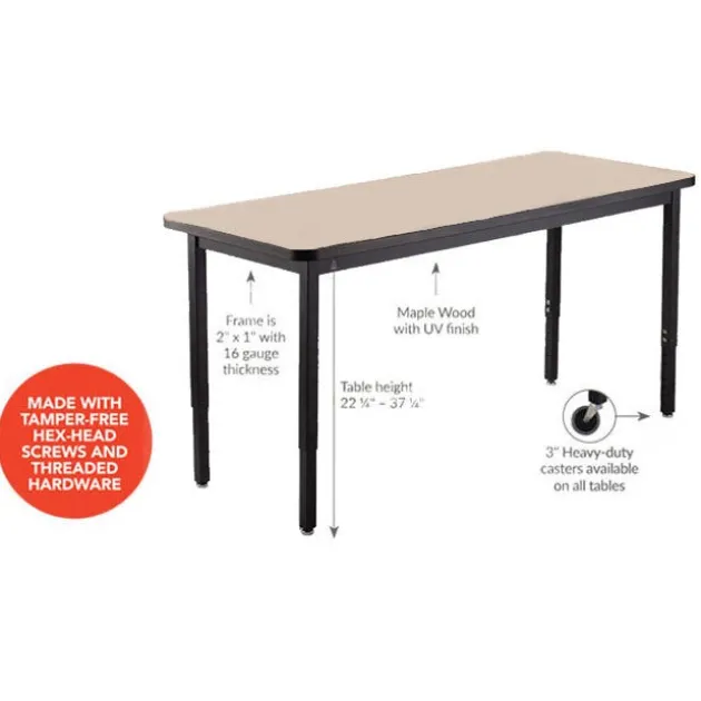 Laminate Height Adjustable Table (30'' x 72'') with 6 Black Frame Stools