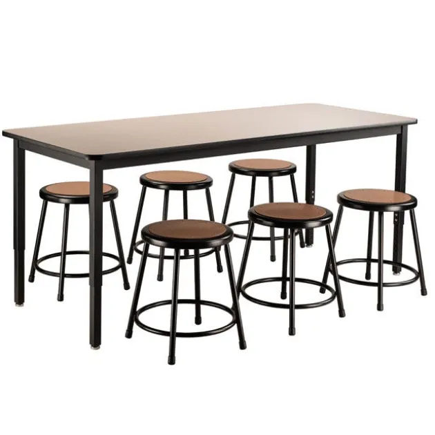 Laminate Height Adjustable Table (30'' x 72'') with 6 Black Frame Stools