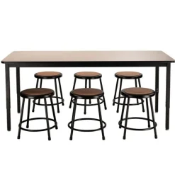 Laminate Height Adjustable Table (30'' x 72'') with 6 Black Frame Stools