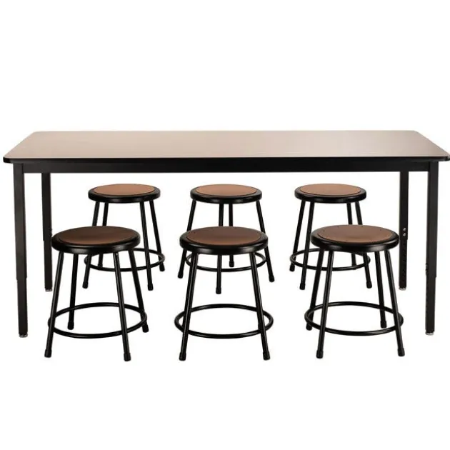 Laminate Height Adjustable Table (30'' x 72'') with 6 Black Frame Stools