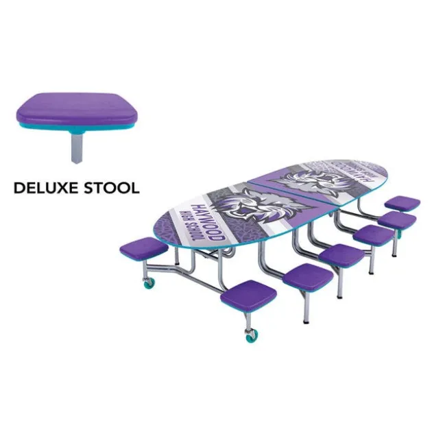 Mobile Elliptical Cafeteria Tables with Stools