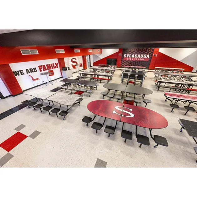Mobile Elliptical Cafeteria Tables with Stools