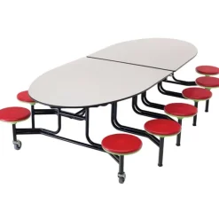 Mobile Elliptical Cafeteria Tables with Stools