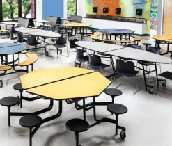 Mobile Octagon Cafeteria Tables with Stools