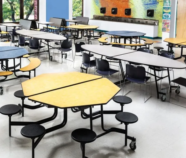 Mobile Octagon Cafeteria Tables with Stools
