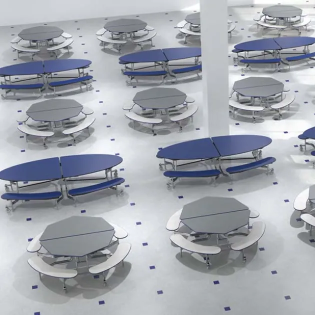 Mobile Octagon Cafeteria Tables with Benches