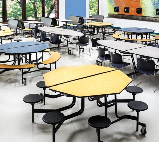 Mobile Octagon Cafeteria Tables with Benches