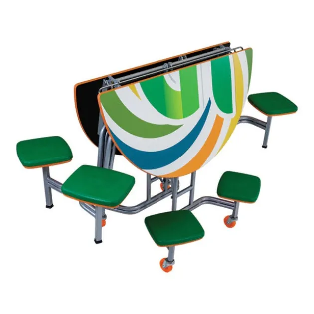 Mobile Round Cafeteria Tables with Stools