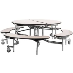 Mobile Round Cafeteria Tables with Benches