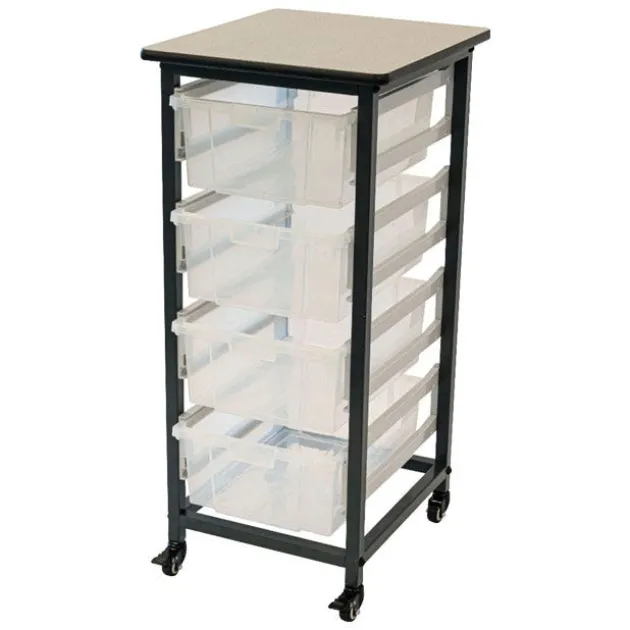 Mobile Single Row Clear Bin Storage Unit