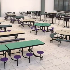 Mobile Stool Cafeteria Tables - Chrome Frame