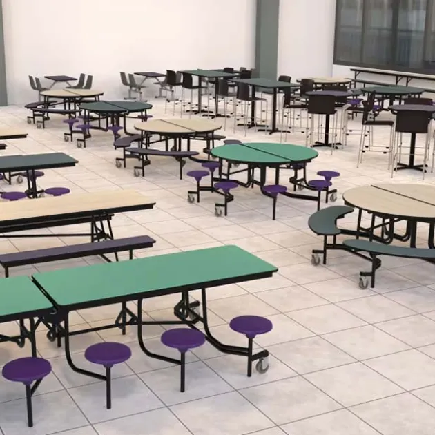 Mobile Stool Cafeteria Tables - Chrome Frame