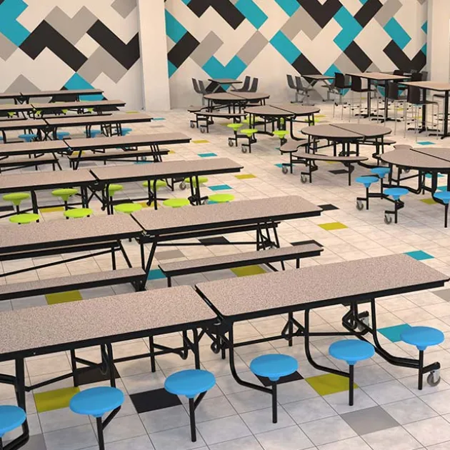 Mobile Stool Cafeteria Tables - Chrome Frame