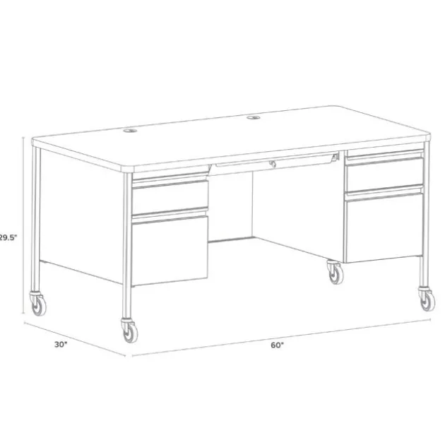Mobile Teacher Desk w/ Double Pedestal - 60” W x 30” D