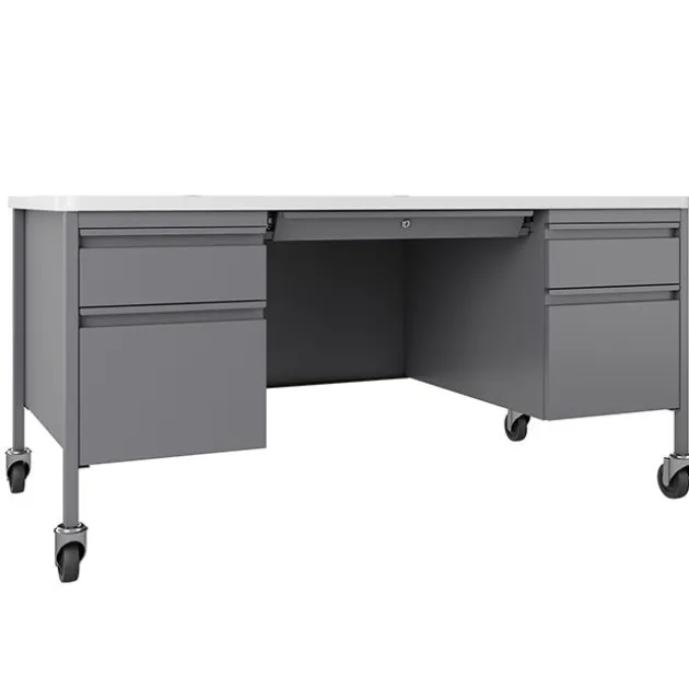 Mobile Teacher Desk w/ Double Pedestal - 60” W x 30” D