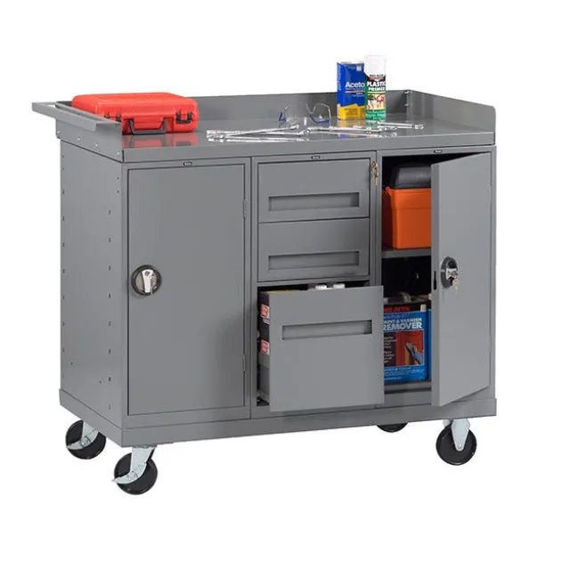 Mobile Workbench with Dual Storage Cabinets (3 Drawers)