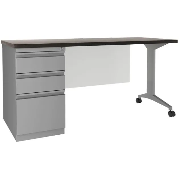 Modern Teacher T-Leg Desk w/ Single Pedestal - 60” W x 24” D