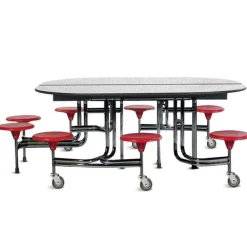 Oval ADA Cafeteria Table w/8 Round Stools