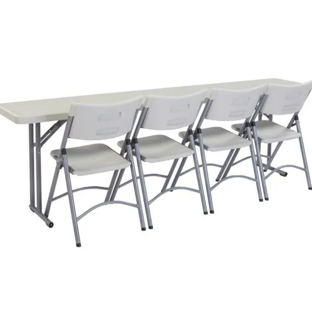 Package One 18'' x 96'' Plastic Folding Seminar Table & Four Plastic Folding Chairs