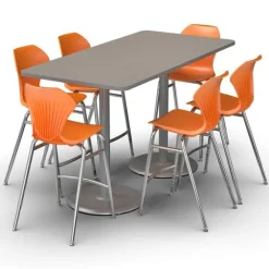 Package Set- Dual Base Bar Height Rectangle Table w/ 6 Apex Stools