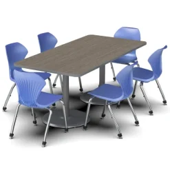 Package Set- Dual Base Rectangle Table w/ 6 Apex Stack Chairs
