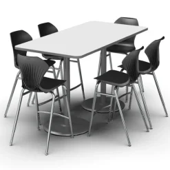 Package Set- Dual Base Rectangle Dry Erase Bar Height Table w/ 6 Apex Stools