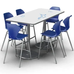 Package Set- Dual Base Rectangle Dry Erase Bar Height Table w/ 6 Apex Stools
