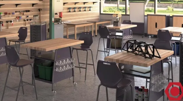 Package Set - Maker Invent 39"H Butcher Block Table & 4 Emoji Lab Stools