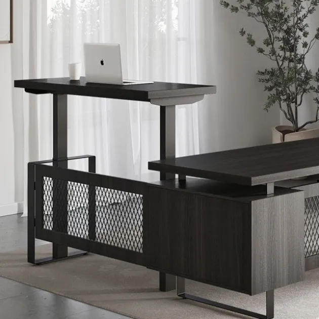Palisades Collection Industrial Height Adjustable L-Shaped Desk Suite