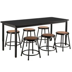 Phenolic Height Adjustable Table (30'' x 72'') with 6 Black Frame Stools